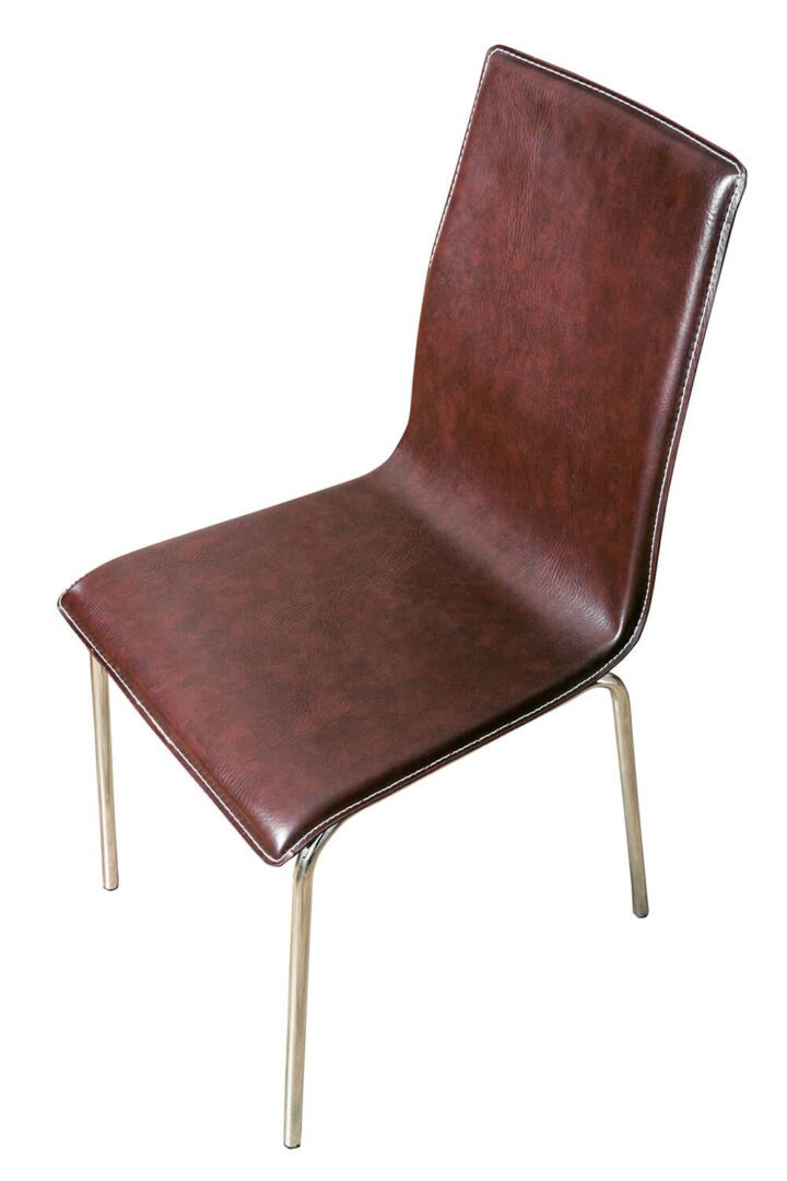 Brown leather chair with metal legs.