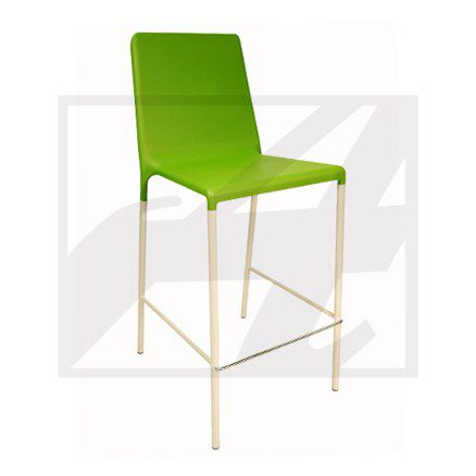 Modern green bar stool with sleek metal legs.