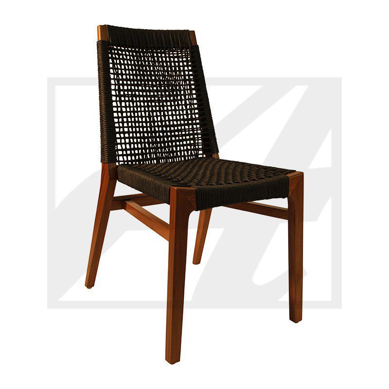 Wooden chair with woven seat and backrest.