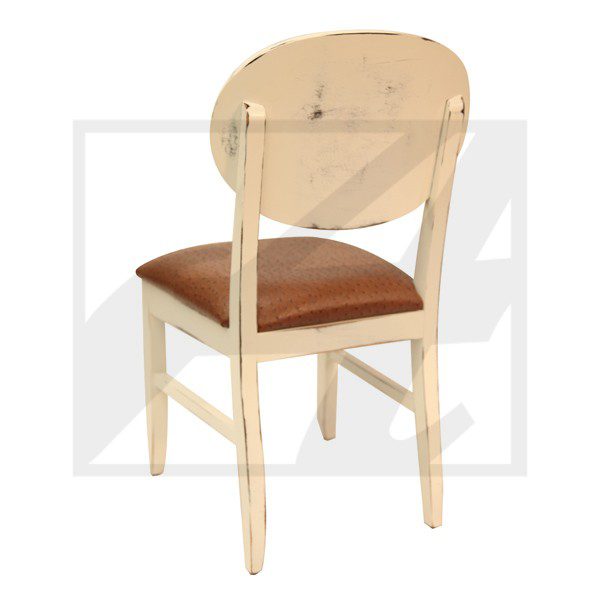 Wooden chair with a curved backrest and cushioned seat.