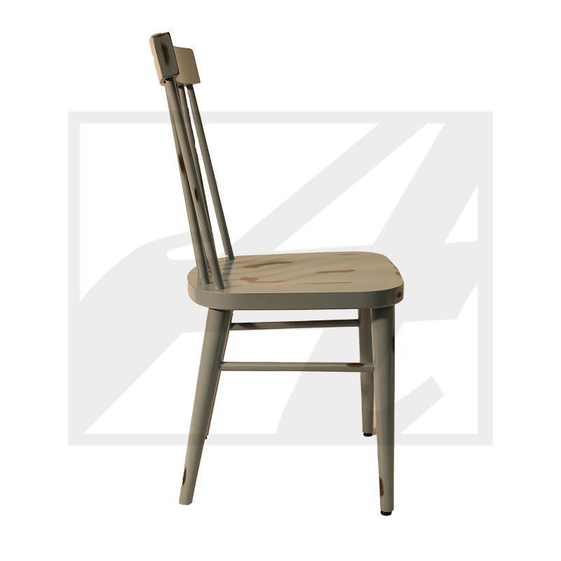 Side view of a classic wooden chair with a simple design.