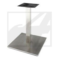 Square metal table base with adjustable height column.