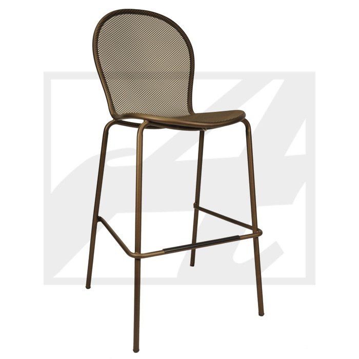 Modern bar stool with a mesh backrest and metal frame.