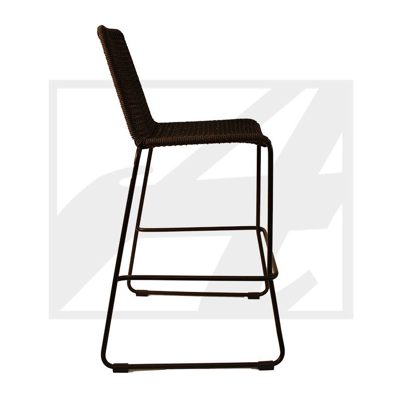 Modern black bar stool with metal legs and footrest.