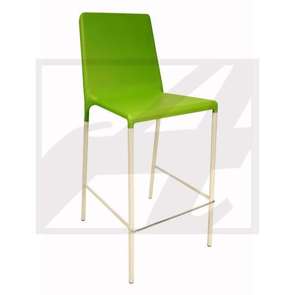 Modern green bar stool with sleek metal legs.