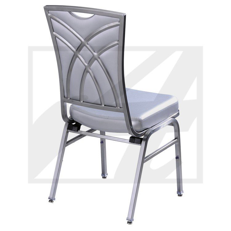 Modern metal and mesh chair with cushioned seat and ergonomic backrest.