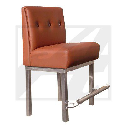 Modern brown leather bar stool with metal legs and footrest.