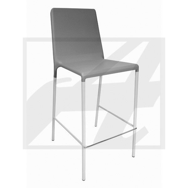 Modern gray bar stool with metal legs and footrest.