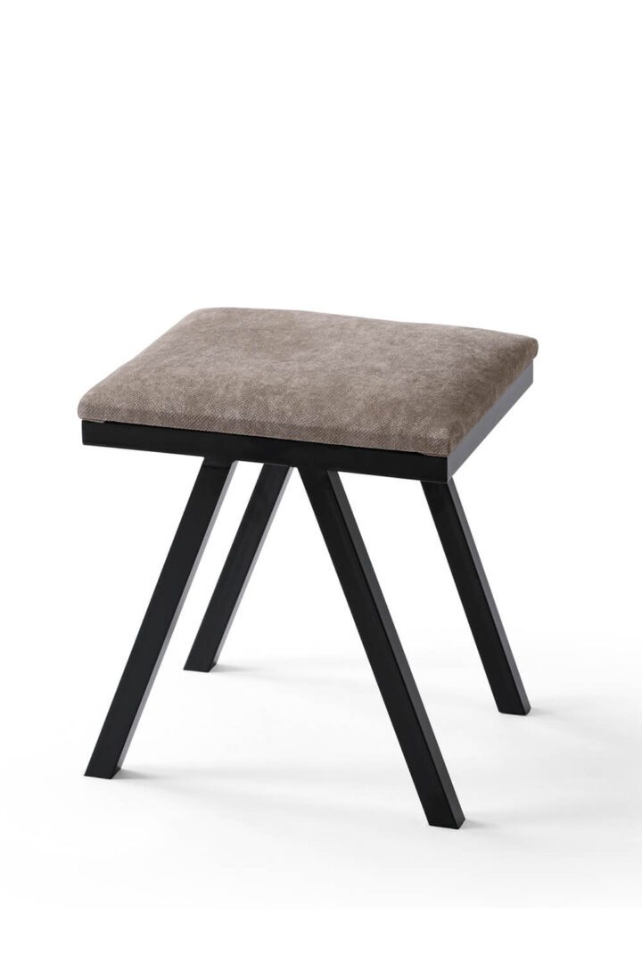 Modern stool with a cushioned seat and angled wooden legs.
