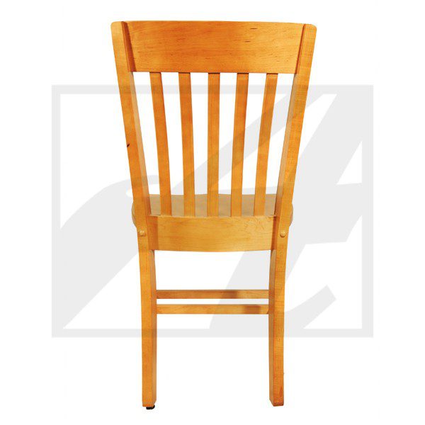 Wooden chair with vertical slats on the backrest.