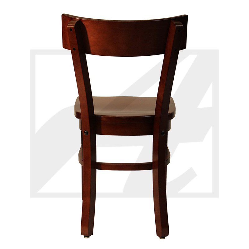 Wooden chair with a curved backrest and sturdy legs.