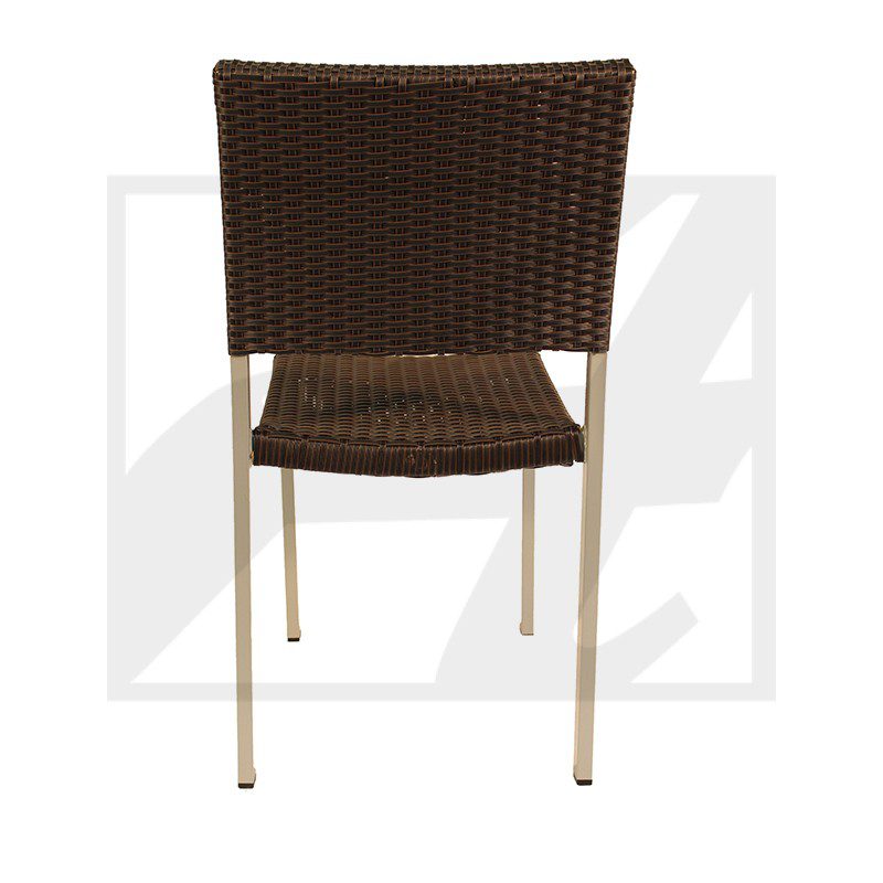 Brown wicker chair with metal legs on a white background.