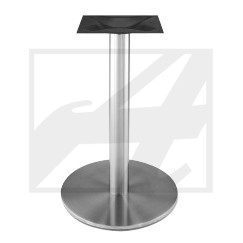 Modern stainless steel table base with a round bottom plate.