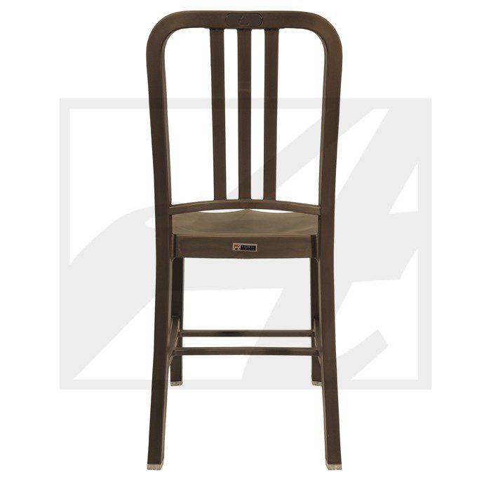A simple wooden chair with vertical slats and a dark finish.