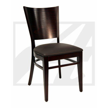 Elegant dark wooden chair with a cushioned seat and curved backrest.